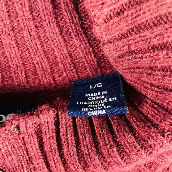 Chaps Sweater Mens L Red Knit Pullover Elbow Patch Quarter Button Mock Neck - Picture 9 of 10